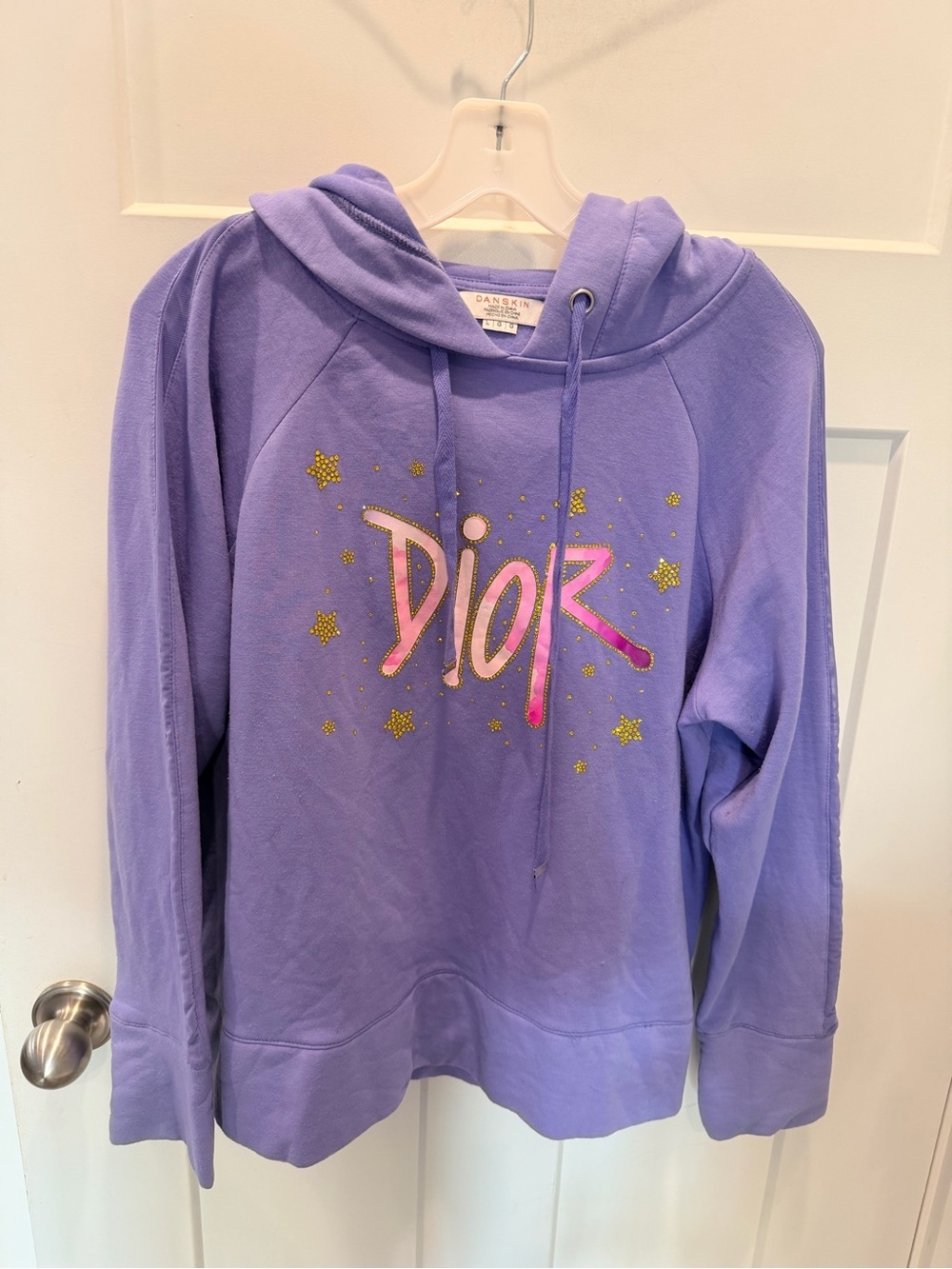 Danskin Women’s Large Purple Hooded Sweatshirt Graphic Pullover Hoodie